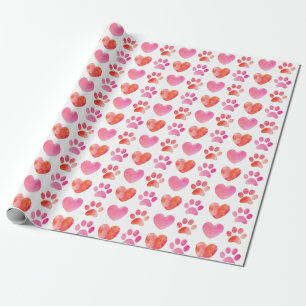 Heart and Paw Print Valentine's Day Wrapping Paper