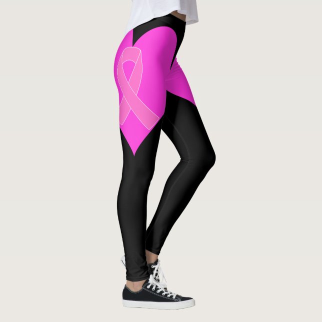 Heart and Ribbon Breast Cancer Charity Design Leggings (Right)