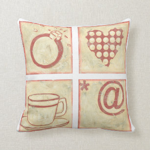 Heart and Ring Woodblock Drawings Cushion