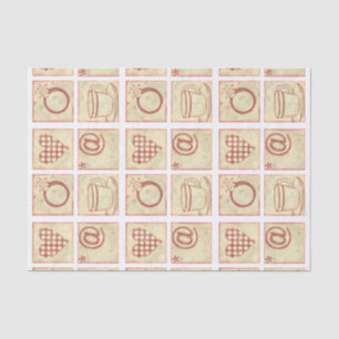 Heart and Ring Woodblock Drawings Tissue Paper