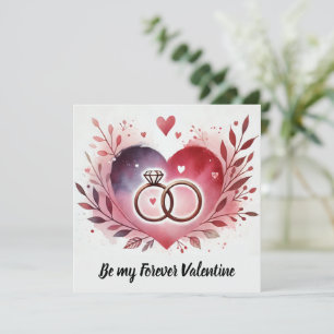 Heart and Rings with Floral Wreath – Be My Forever Holiday Card