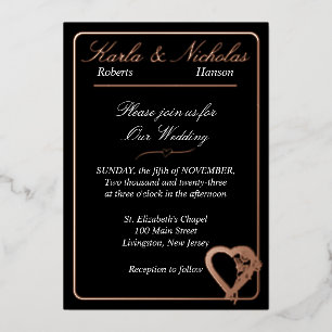 Heart And Rose Flowers, Elegant Black Wedding