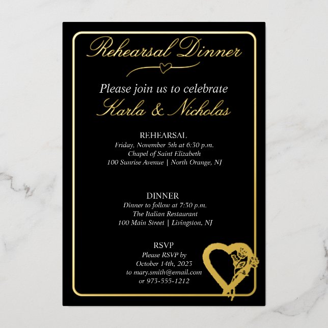 Heart And Rose Flowers Rehearsal Dinner (Front)