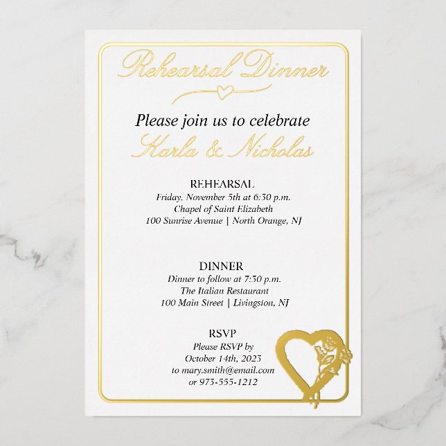 Heart And Rose Flowers Rehearsal Dinner (Front)