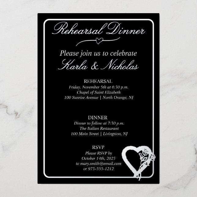 Heart And Rose Flowers Rehearsal Dinner (Front)