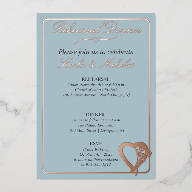 Heart And Rose Flowers Rehearsal Dinner (Front)