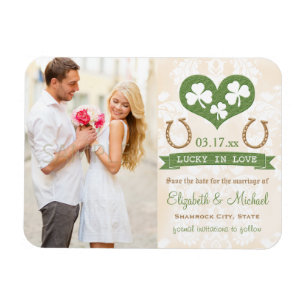 Heart and Shamrock Lucky Horseshoe Save the Date Magnet