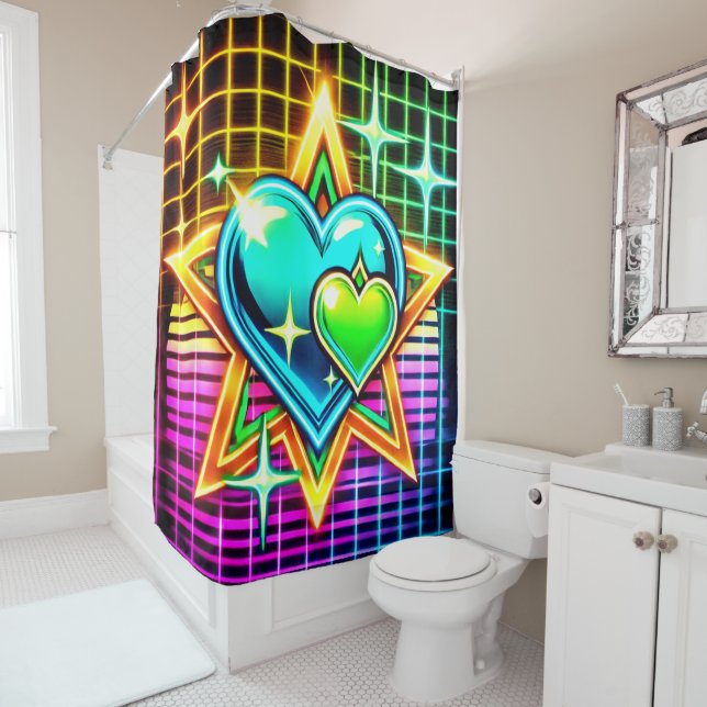 Heart and Stars Design Shower Curtain (In Situ)
