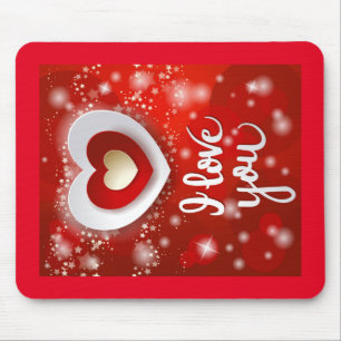 Heart and Stars in Red Mouse Mat