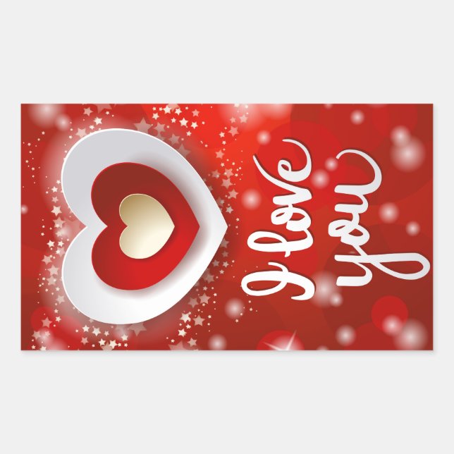 Heart and Stars in Red Rectangular Sticker (Front)
