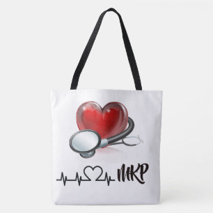 Heart and Stethoscope Large Monogram Tote Bag