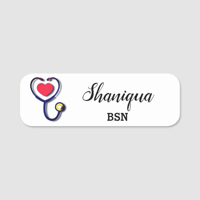 Heart and Stethoscope Medical Name Tag (Front)
