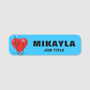Heart and Stethoscope Medical Name Tag