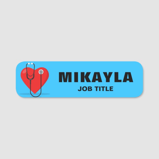 Heart and Stethoscope Medical Name Tag (Front)