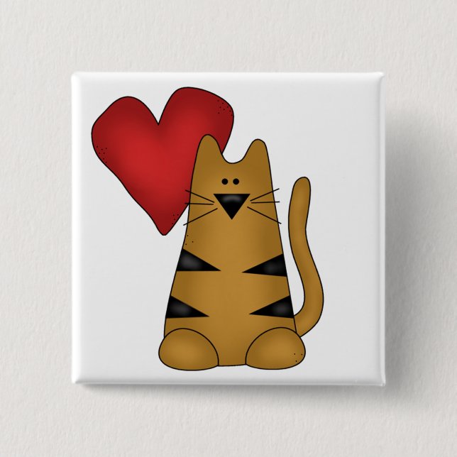 Heart and Striped Cat Tshirts and Gifts 15 Cm Square Badge (Front)