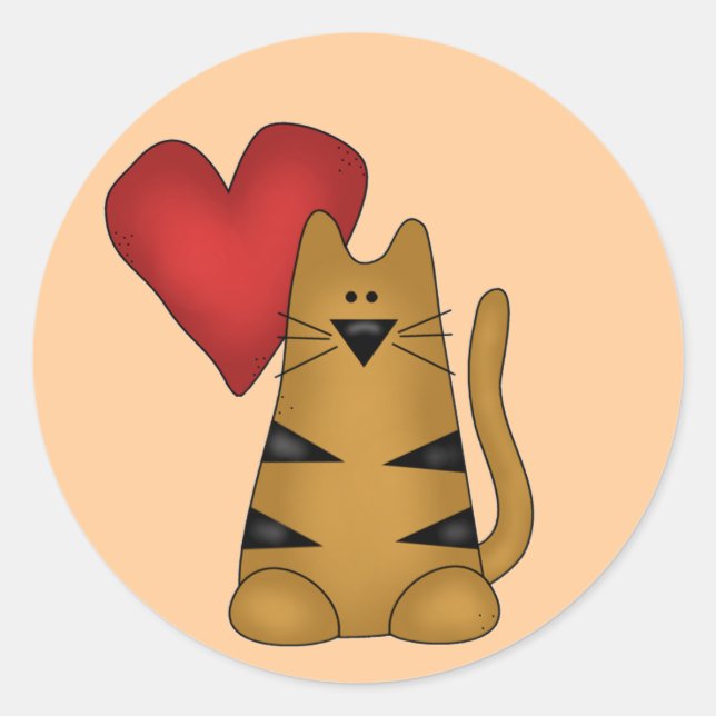 Heart and Striped Cat Tshirts and Gifts Classic Round Sticker (Front)