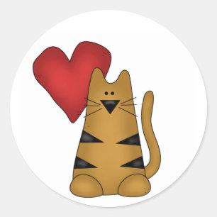 Heart and Striped Cat Tshirts and Gifts Classic Round Sticker