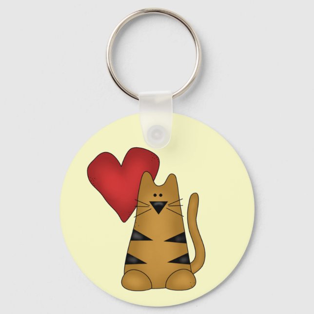 Heart and Striped Cat Tshirts and Gifts Key Ring (Front)