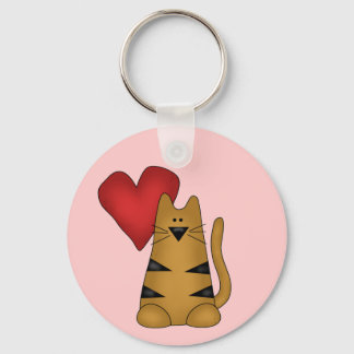 Heart and Striped Cat Tshirts and Gifts Key Ring