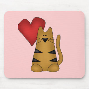 Heart and Striped Cat Tshirts and Gifts Mouse Mat