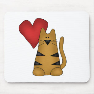 Heart and Striped Cat Tshirts and Gifts Mouse Mat