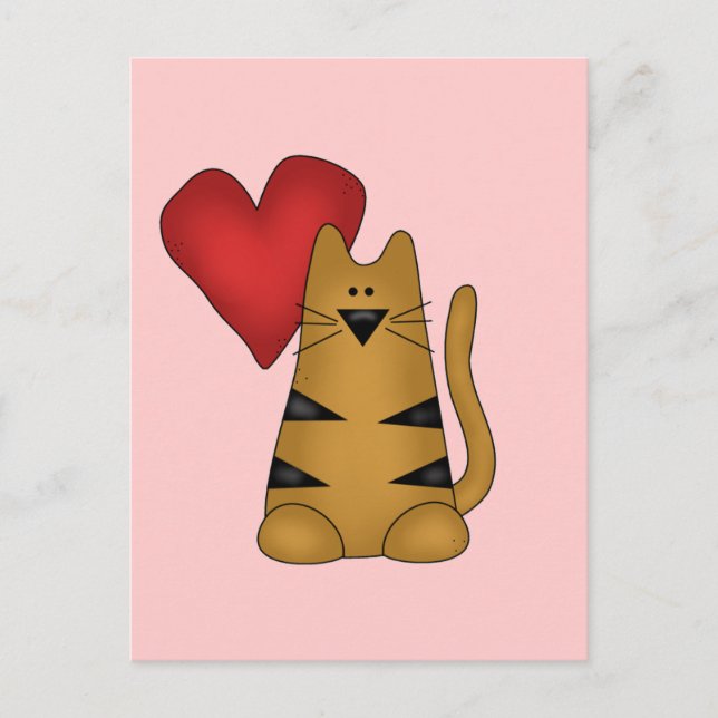 Heart and Striped Cat Tshirts and Gifts Postcard (Front)