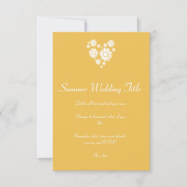 Heart and white Sunflowers Wedding Sun Invitation (Front)