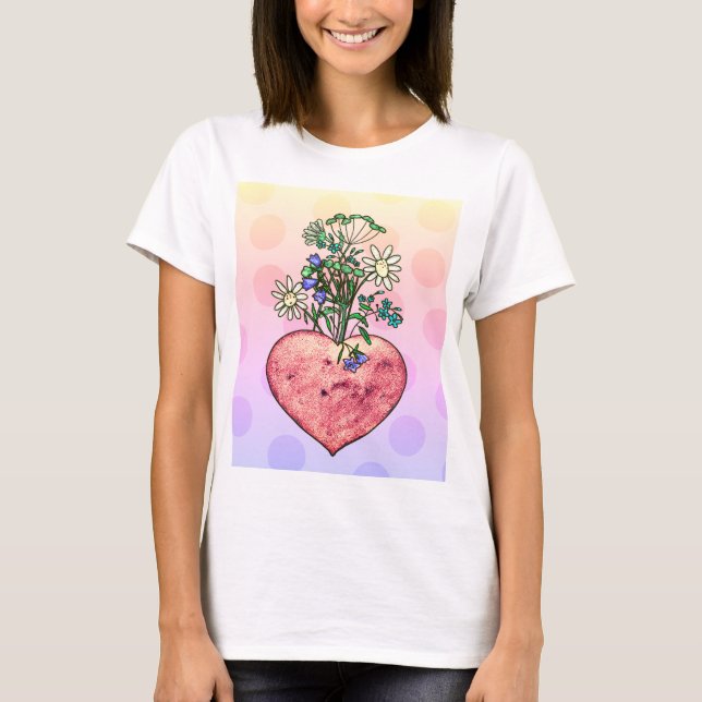 Heart and wild flowers T-Shirt (Front)