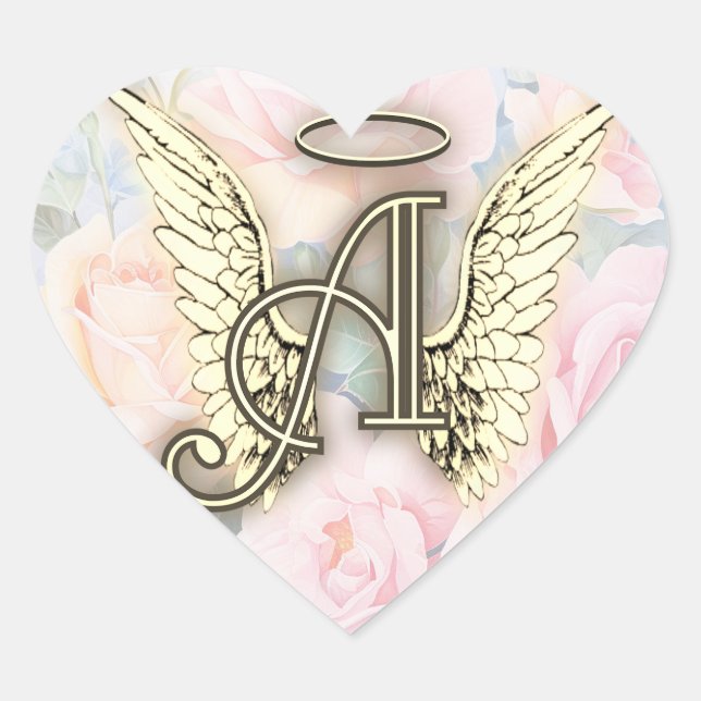 Heart Angel Wings Monogram Heart Sticker (Front)