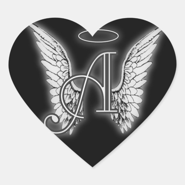 Heart Angel Wings Monogram Sticker (Front)