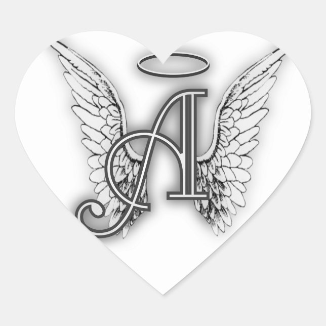 Heart Angel Wings Monogram Sticker (Front)