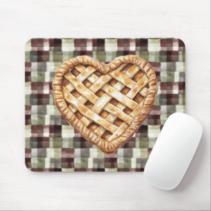 Heart Apple Pie Burgundy Green Cream Plaid Mouse Mat