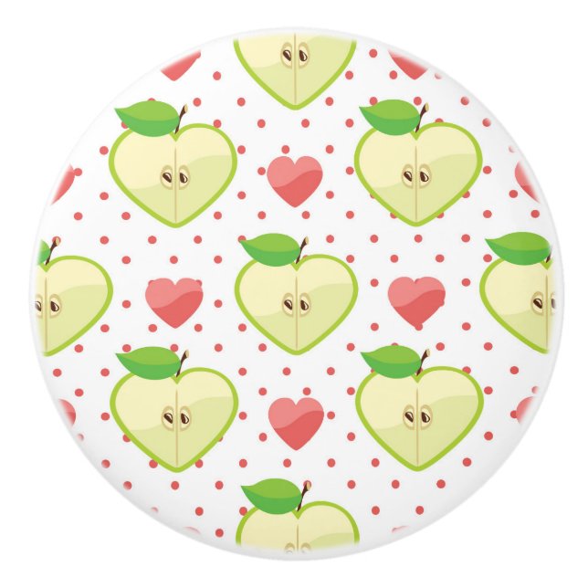 Heart Apples with Pink Polka Dots And Hearts Ceramic Knob (Front)