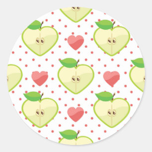 Heart Apples with Pink Polka Dots And Hearts Classic Round Sticker