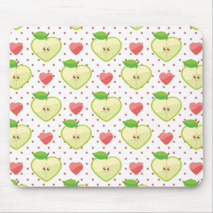 Heart Apples with Pink Polka Dots And Hearts Mouse Mat