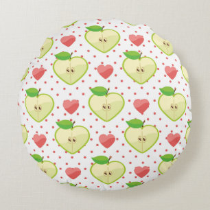 Heart Apples with Pink Polka Dots And Hearts Round Cushion