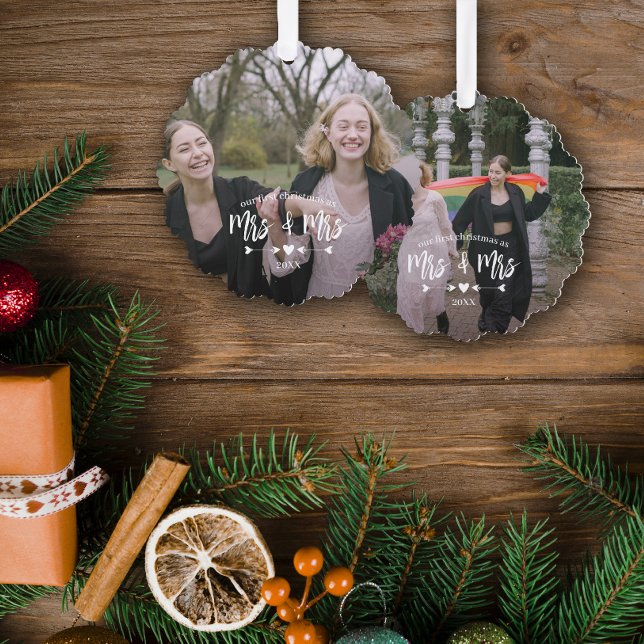 Heart Arrows First Christmas Mrs Mrs Photo Tree Decoration Card (Creator Uploaded)