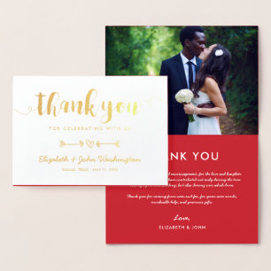Heart & Arrows - Gold & Crimson Wedding Thank You Foil Card