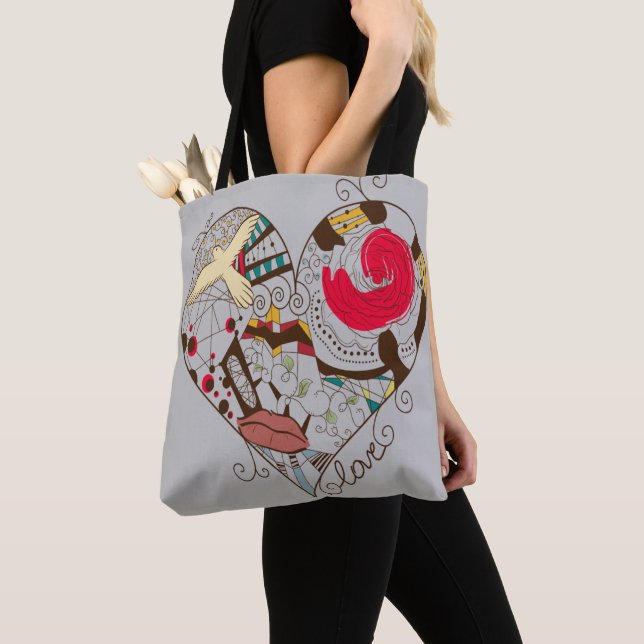 Heart Art Design Tote Bag (Close Up)