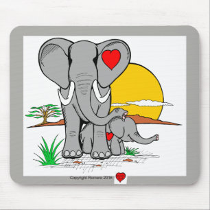 Heart Art Elephants Mouse Mat