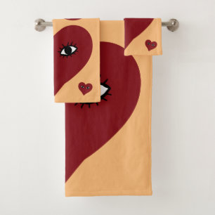 Heart Art - Heart face bath decor Towel Set