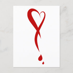 Heart as exclamation mark, bleeding heart postcard