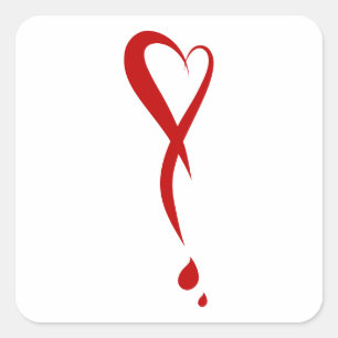Heart as exclamation mark, bleeding heart square sticker