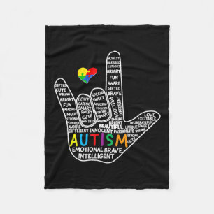 Heart Asl Love Sign Language Hand Autism Awareness Fleece Blanket