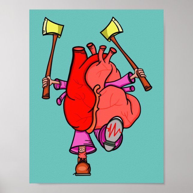 Heart Attack Funny Surreal Cartoon Poster (Front)