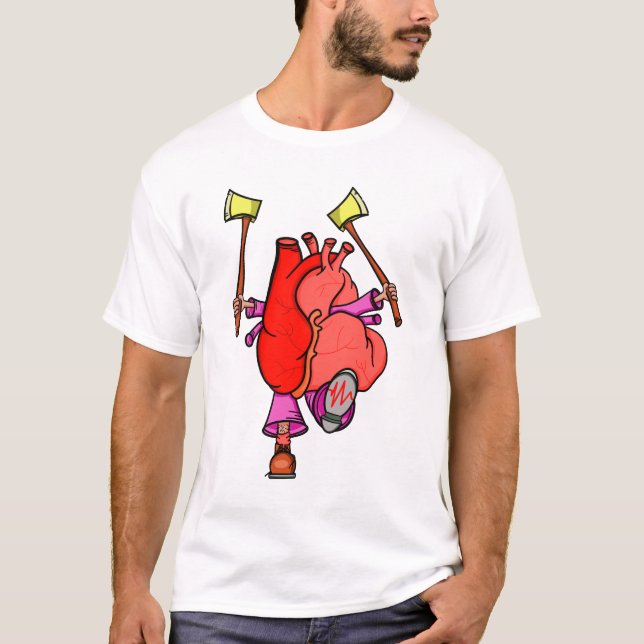 Heart Attack Funny Surreal Cartoon T-Shirt (Front)