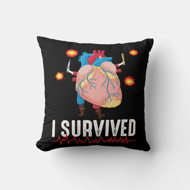 Heart Attack Survior Warrior Heart Disease Bypass Cushion (Front)