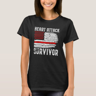 Heart Attack Survivor Vintage American Flag Red T-Shirt