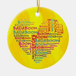 Heart Badaboom yellow waves Ceramic Tree Decoration