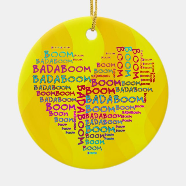 Heart Badaboom | yellow waves Ceramic Tree Decoration (Front)